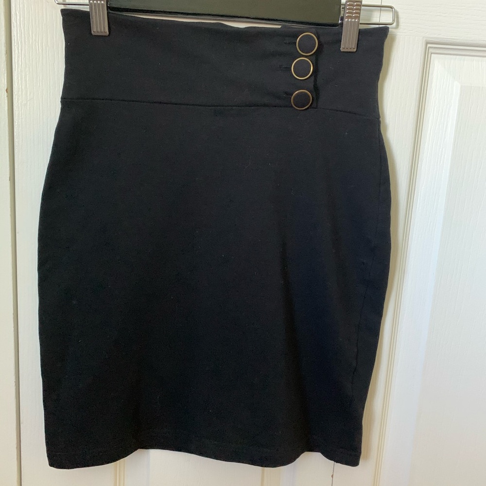H&M black tight pencil skirt with 3 gold buttons